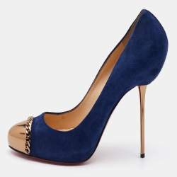 Christian Louboutin Oxford Blue Suede Metallip Chain Detail Metal