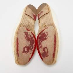 Pre Owned Christian Louboutin Off White Canvas Gala Embroidered Crest Espadrille Flats Size 36