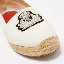 Pre Owned Christian Louboutin Off White Canvas Gala Embroidered Crest Espadrille Flats Size 36