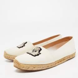 Pre Owned Christian Louboutin Off White Canvas Gala Embroidered Crest Espadrille Flats Size 36