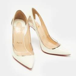 Pre Owned Christian Louboutin Off White Patent Leather and PVC Cosmo Pumps Size 38