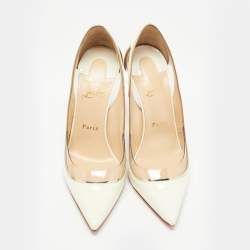 Pre Owned Christian Louboutin Off White Patent Leather and PVC Cosmo Pumps Size 38