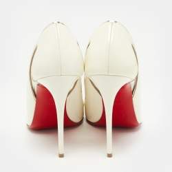 Pre Owned Christian Louboutin Off White Patent Leather and PVC Cosmo Pumps Size 38
