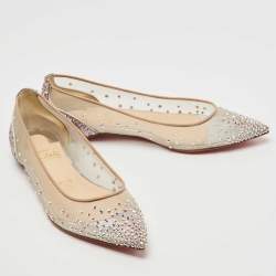مملوكة مسبقًا Christian Louboutin Metallic Glitter and Leather Follies Strass Ballet Flats Size 36.5