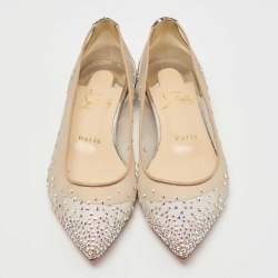 مملوكة مسبقًا Christian Louboutin Metallic Glitter and Leather Follies Strass Ballet Flats Size 36.5
