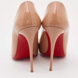 Pre Owned Christian Louboutin Beige Patent Leather So Kate Pumps Size 37