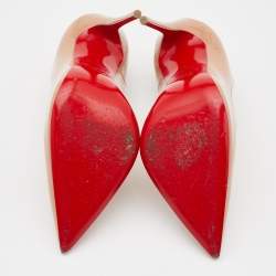 Pre Owned Christian Louboutin Beige Patent Leather So Kate Pumps Size 37