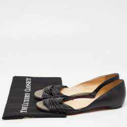 Pre Owned Christian Louboutin Black/Metallic Leather D Orsay Ballet Flats Size 39.5