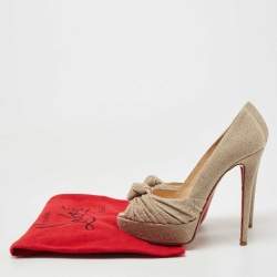 Pre Owned Christian Louboutin Beige Jute Fabric Jenny Platform Knot Peep Toe Pumps Size 38