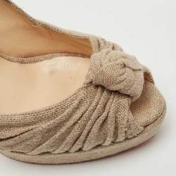 Pre Owned Christian Louboutin Beige Jute Fabric Jenny Platform Knot Peep Toe Pumps Size 38