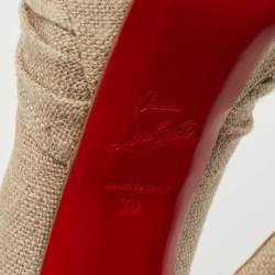 Pre Owned Christian Louboutin Beige Jute Fabric Jenny Platform Knot Peep Toe Pumps Size 38