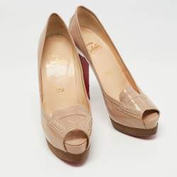 Christian Louboutin Beige Patent Peniche Peep Top Pumps Size 39
