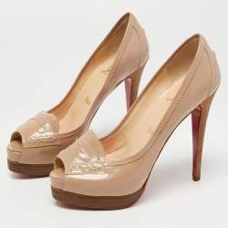 Christian Louboutin Beige Patent Peniche Peep Top Pumps Size 39