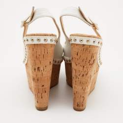 Pre Owned Christian Louboutin White Leather Monico Cork Wedge Pumps Size 36.5