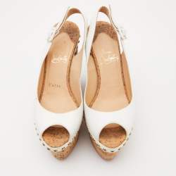 Pre Owned Christian Louboutin White Leather Monico Cork Wedge Pumps Size 36.5