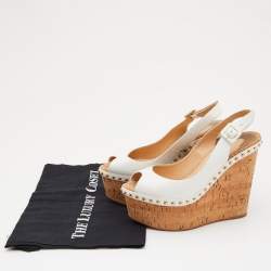 Pre Owned Christian Louboutin White Leather Monico Cork Wedge Pumps Size 36.5