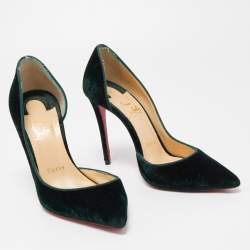 Pre Owned Christian Louboutin Dark Green Velvet Iriza Pumps Size 36.5
