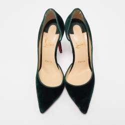 Pre Owned Christian Louboutin Dark Green Velvet Iriza Pumps Size 36.5