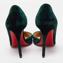 Pre Owned Christian Louboutin Dark Green Velvet Iriza Pumps Size 36.5