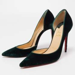 Pre Owned Christian Louboutin Dark Green Velvet Iriza Pumps Size 36.5