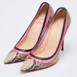 Pre Owned Christian Louboutin Pink/Beige Python and PVC Paulina Pumps Size 39