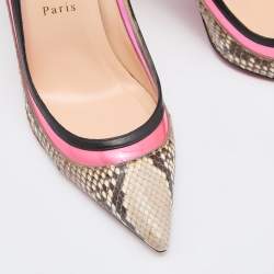 Pre Owned Christian Louboutin Pink/Beige Python and PVC Paulina Pumps Size 39
