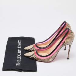 Pre Owned Christian Louboutin Pink/Beige Python and PVC Paulina Pumps Size 39