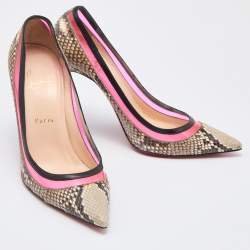 Pre Owned Christian Louboutin Pink/Beige Python and PVC Paulina Pumps Size 39