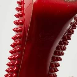 Pre Owned Christian Louboutin Red Patent Leather Lady Peep Spikes Pumps Size 41