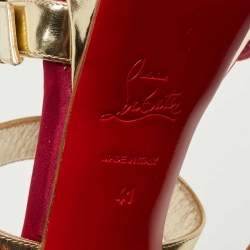 Pre Owned Christian Louboutin Gold/Pink Satin, Leather and Glitter Ambertina Platform Sandals Size 41