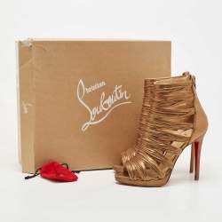 Christian Louboutin Gold Leather Tinazata Open Toe Ankle  Boots Size 37