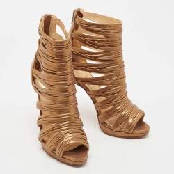 Christian Louboutin Gold Leather Tinazata Open Toe Ankle  Boots Size 37