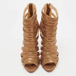 Christian Louboutin Gold Leather Tinazata Open Toe Ankle  Boots Size 37