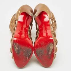 Christian Louboutin Gold Leather Tinazata Open Toe Ankle  Boots Size 37