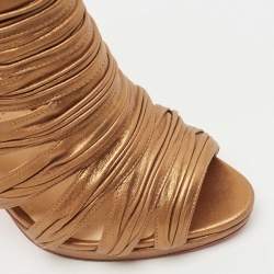 Christian Louboutin Gold Leather Tinazata Open Toe Ankle  Boots Size 37