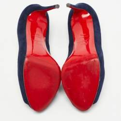 Pre Owned Christian Louboutin Navy Blue Suede Very Prive Pumps Size 37.5