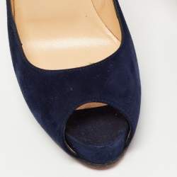 Pre Owned Christian Louboutin Navy Blue Suede Very Prive Pumps Size 37.5