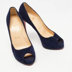 Pre Owned Christian Louboutin Navy Blue Suede Very Prive Pumps Size 37.5