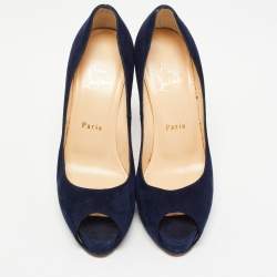Pre Owned Christian Louboutin Navy Blue Suede Very Prive Pumps Size 37.5