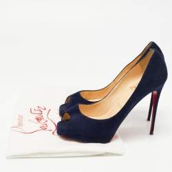 Pre Owned Christian Louboutin Navy Blue Suede Very Prive Pumps Size 37.5