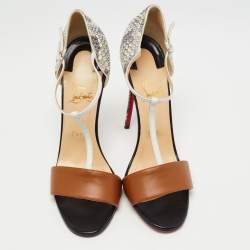 Christian Louboutin Tricolor Leather and Watersnake True Blue Sandals Size 40