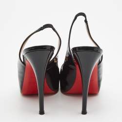 Pre Owned Christian Louboutin Black Patent Leather No Prive Slingback Pumps Size 39