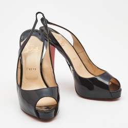 Pre Owned Christian Louboutin Black Patent Leather No Prive Slingback Pumps Size 39
