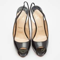 Pre Owned Christian Louboutin Black Patent Leather No Prive Slingback Pumps Size 39