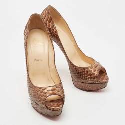 Christian Louboutin Brown Python Lady Peep Pumps Size 40.5