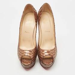 Christian Louboutin Brown Python Lady Peep Pumps Size 40.5