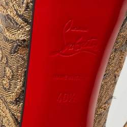 Pre Owned Christian Louboutin Gold Brocade Fabric Lady Peep Pumps Size 40.5