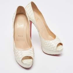 Christian Louboutin White Python Lady Peep Pumps Size 41