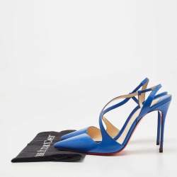 Pre Owned Christian Louboutin Blue Leather June Slingback Pumps Size 41