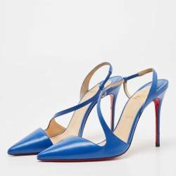Pre Owned Christian Louboutin Blue Leather June Slingback Pumps Size 41